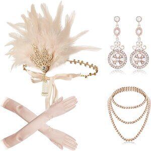 Elegant Pale Pink Feather Headband with Gold Accents